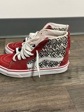 Vans Kids High-Top Sneakers in Red, White & Black Logo